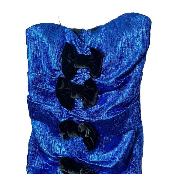 Ronny Kobo Ray Dress in Cobalt Blue Size XS/S Metallic Bows Bodycon Feminine - Picture 6 of 12